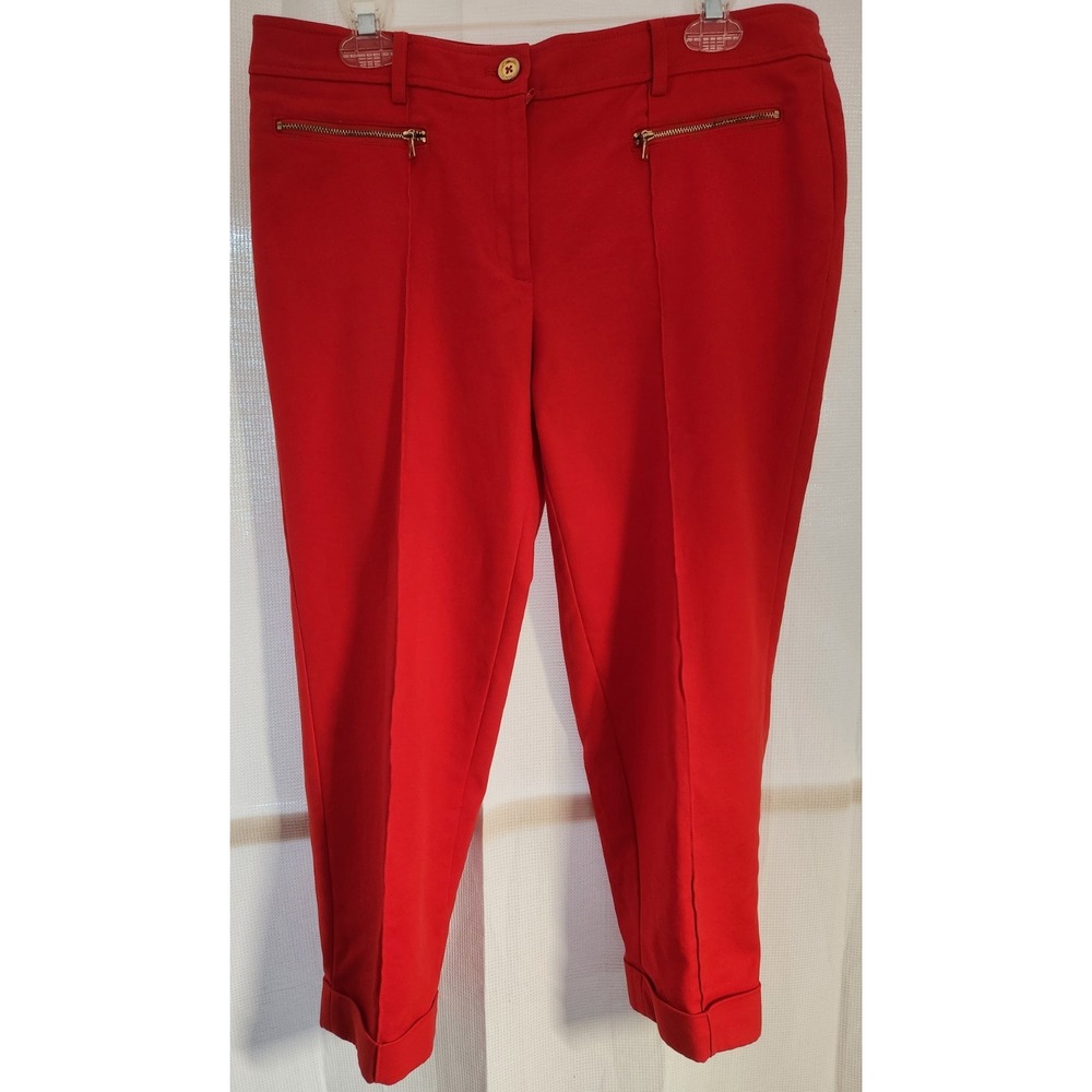 Jones New York Signature Cropped Capris Women 10‎ Red Stretch Cuffed Straight